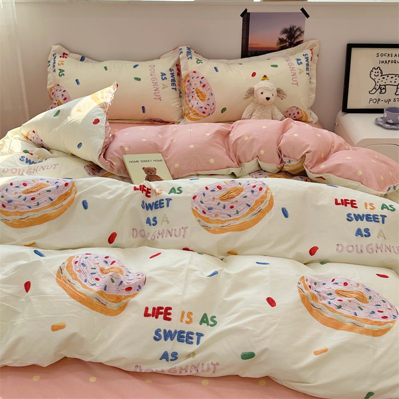 JazzHer Fashion Duvet Cover Set No Filler Flat Sheet Pillowcases Boys Girls Cute Twin Queen Size Ins Spring New Bedding Linen