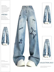 christmas outfit JazzHer Women's Blue Star Jeans Vintage Y2k 90s Aesthetic Denim Trousers Harajuku Baggy High Waist Wide Cowboy Pants Emo 2000s Clothes