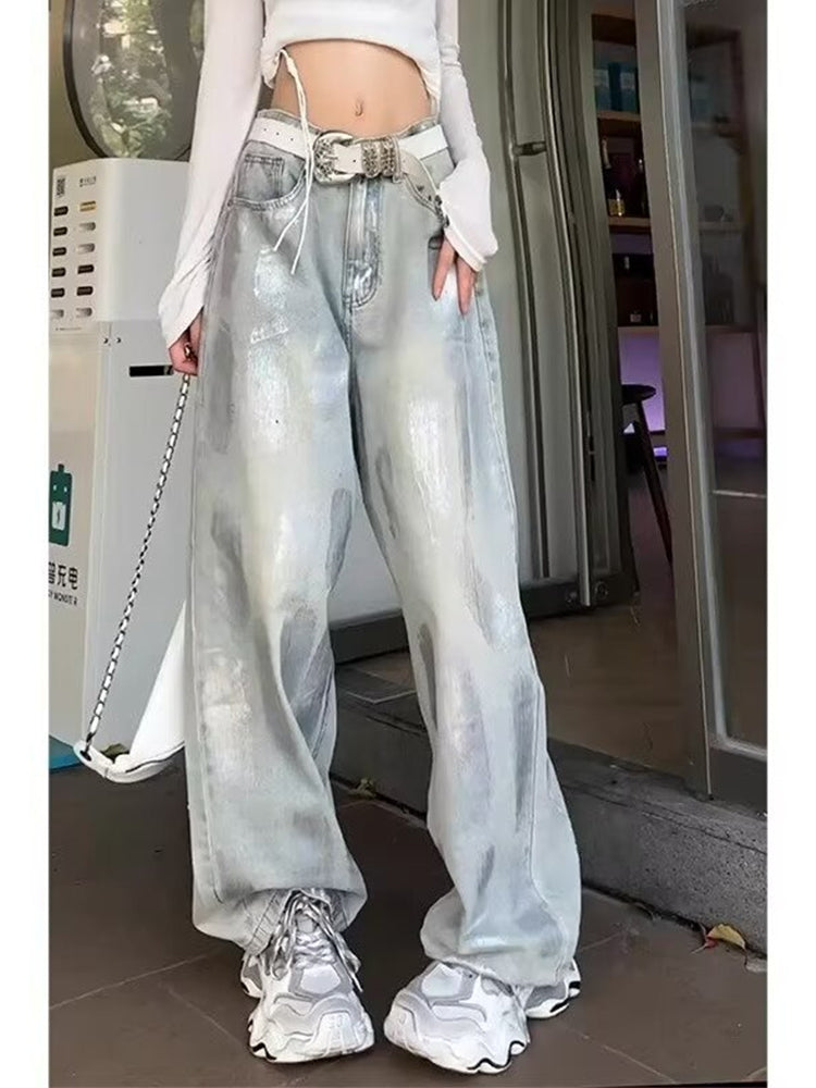 christmas outfit JazzHer Women's Grey Baggy Jeans Harajuku Oversize Denim Trousers Y2k Aesthetic Vintage Japanese 2000s Style Jean Pants Trashy Clothes