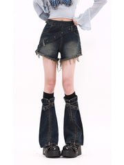 christmas outfit JazzHer Women Blue Y2k Denim Shorts Vintage Harajuku Hight Waist Jean Shorts with Leg Cover 90s Aesthetic Mini Short Pants 2000s Clothes
