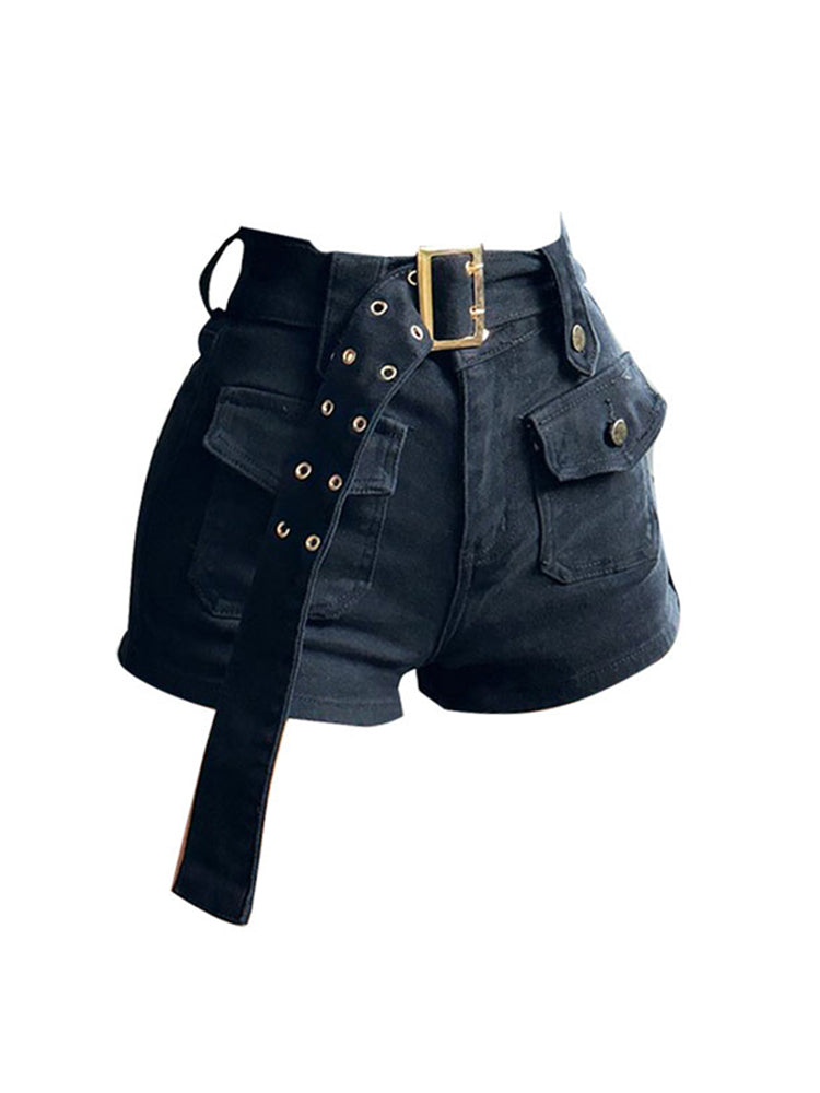 christmas outfit JazzHer Vintage Women's Denim Shorts Hight Waisted Y2k Casual Jeans Cargo Pants Gothic Black Hot Short Jeans With Belt 2025 Summer New