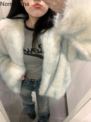 JazzHer Sweet Furry Jackets for Women Winter Clothing Fashion Gradient Thicked Outwear Hooded Warm Korean Coat Y2k Tops 2025 Ropa Mujer