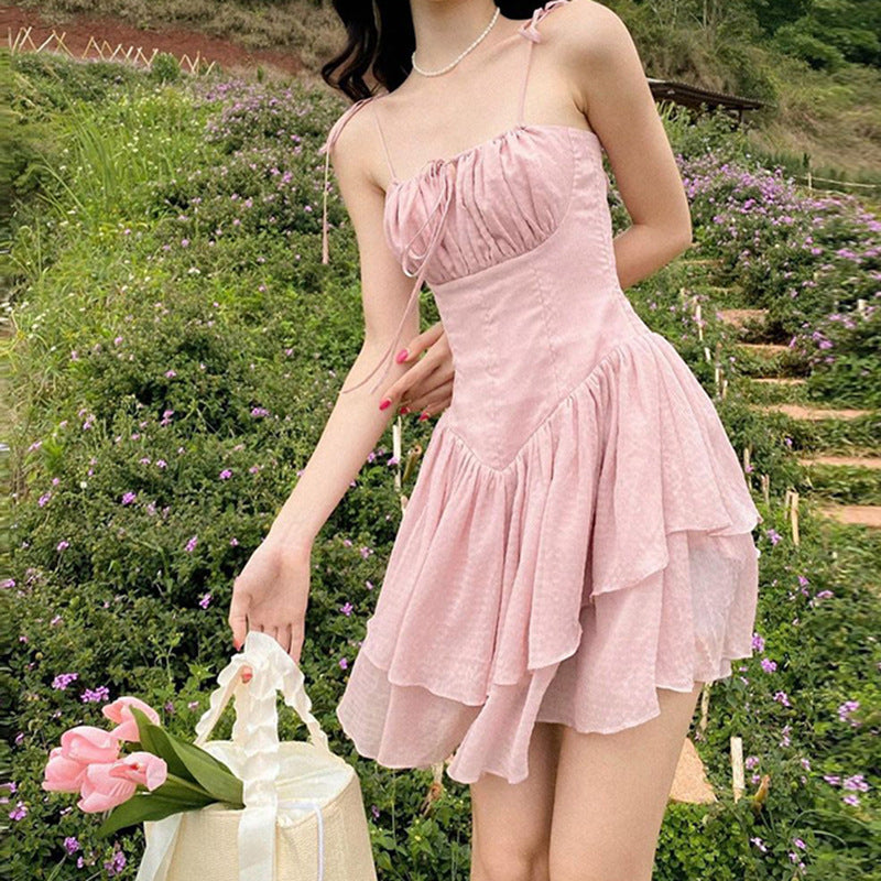 JazzHer-Women Summer Sexy y2k Fairy Dress Casual Loose Dress Lace Up Ruffle Corset Mini Dress