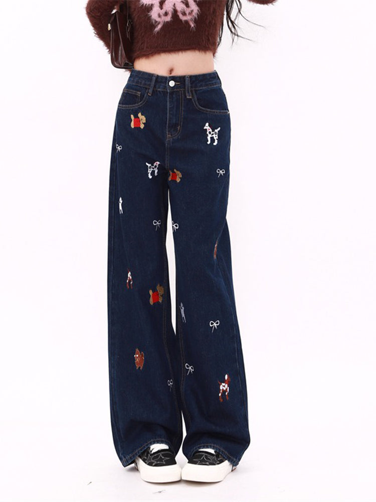 christmas outfit JazzHer Women's Dark Blue Y2k Baggy Jeans Harajuku 2000s Oversize Pattern Print Denim Trousers Vintage Jean Pants Trashy Clothes 2025