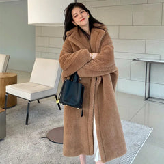 cold weather outfits JazzHer 2024 New Women's Fashionable Loose-fit Extended Teddy Bear Coat Thickened Warm Leather Jacket Autumn/winter