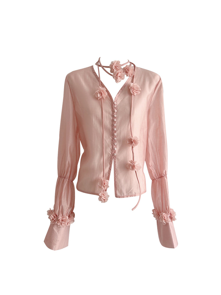 christmas outfit JazzHer Women's Pink Blouse Shirt Long Sleeve Tops 2025 Korean Fashion Shirt Y2k Loose V-Neck Floral Shirt Ladies Chic Elegant Vintage