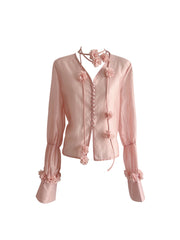 christmas outfit JazzHer Women's Pink Blouse Shirt Long Sleeve Tops 2025 Korean Fashion Shirt Y2k Loose V-Neck Floral Shirt Ladies Chic Elegant Vintage