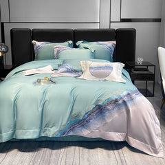 JazzHer Long staple cotton mountain and sea embroidery four piece set of pure cotton simple contrasting color bedding