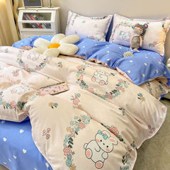 JazzHer Cute Bedding Set Fashion Single Double Size Flat Sheet Duvet Cover Pillowcase Soft Microfiber Boys Girls Bed Linen
