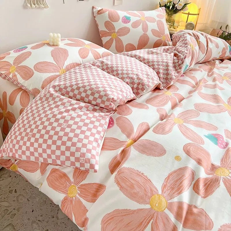 JazzHer Ins Style Bedding Set Nordic Single Double Flat Sheet Duvet Cover Pillowcase Soft Microfiber Full Queen Size Bed Linen