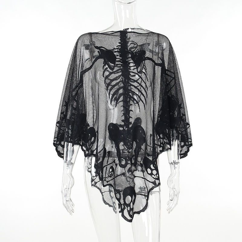 JazzHer Skulls Streetwear Punk Loose Mesh Tops Gothic Girl Emo T shirts Casual Hip Hop Dark Grunge Vintage Clothes 90S Aesthetic Y2k Tee