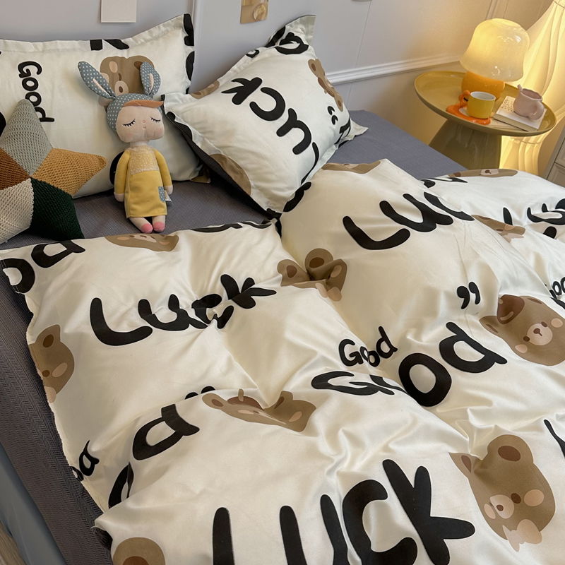 JazzHer Spring Bedding Set Fashion Cartoon Kids Single Double Queen Size Flat Sheet Duvet Cover Pillowcase Bed Linens Home Textile