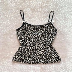 JazzHer Y2K Harajuku Style Fashion Leopard Letter Print Women's Camisole Top Sexy Slim Chic Hot Girls Vintage Crop Top Gothic Streetwear