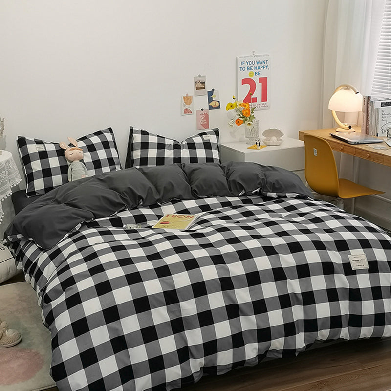 JazzHer Japanese Style Bedding Set Simple Nordic Comforter Cover Flat Sheet Pillowcase Single King Size Microfiber Girls Boys Bed Linens