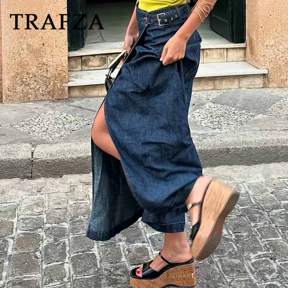 cold weather outfits JazzHer 2024 Spring Summer Casual Denim Women Skirts Fashion Vintage Loose Sashes Elegant Chic Ladies Long Skirts