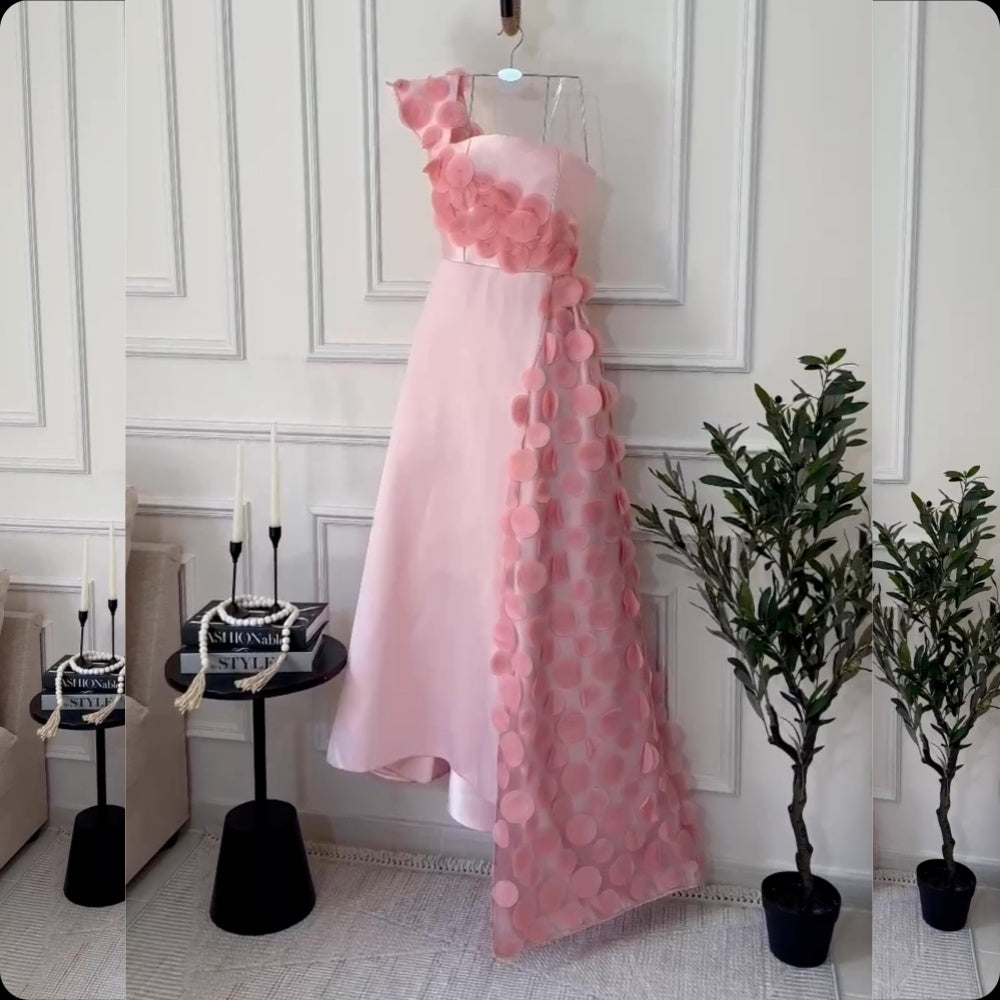 JazzHer Customized Pastrol Jersey Pleat A-line One-shoulder Midi Dresses Evening Dresses Classic Exquisite Modern Style Chinese Style Fo (PRE-ORDER)