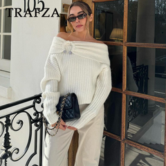 cold weather outfits JazzHer 2024 Spring Summer Casual Tierred Sweaters Fashion Streetwear Slash neck Solid Oversized Knitted Chic Elegant Sweaters