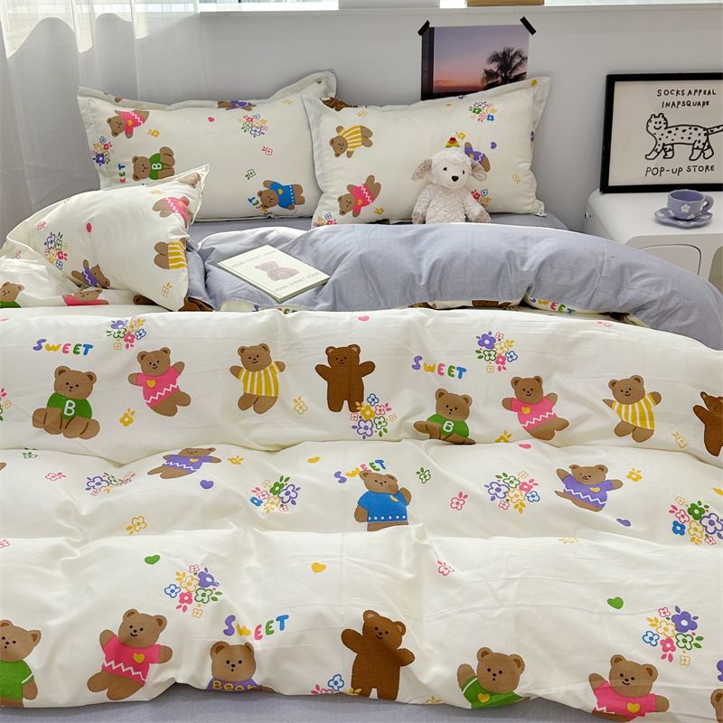 JazzHer Fashion Duvet Cover Set No Filler Flat Sheet Pillowcases Boys Girls Cute Twin Queen Size Ins Spring New Bedding Linen