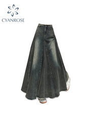 christmas outfit JazzHer Women Blue Y2k A-line Jeans Skirt Elegant Harajuku Long Denim Skirts Streetwear 90s Aesthetic Vintage Cowboy Skirt 2000s Clothes