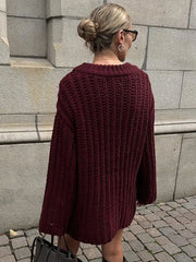 thanksgiving outfit JazzHer Vintage Burgundy Sweaters Top Women Casual Oversized O-neck Long Sleeve Pullovers 2024 Autumn Fashion High Street Knitwears Lady