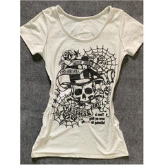 JazzHer Punk T Shirts Vintage Clothes Women 90s Top Summer Slim Gothic Streetwear Hip Hop White Tees Shirt Harajuku Skull Femme Y2K Tops