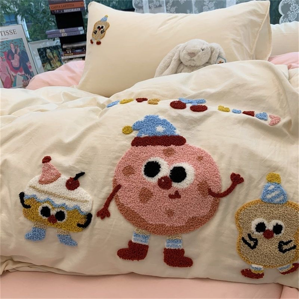 JazzHer Korean Ins Dopamine Rainbow Embroidered Washed Cotton Bedding set Duvet Cover Home Luxury No Filling Bedding Set Bed Sheets