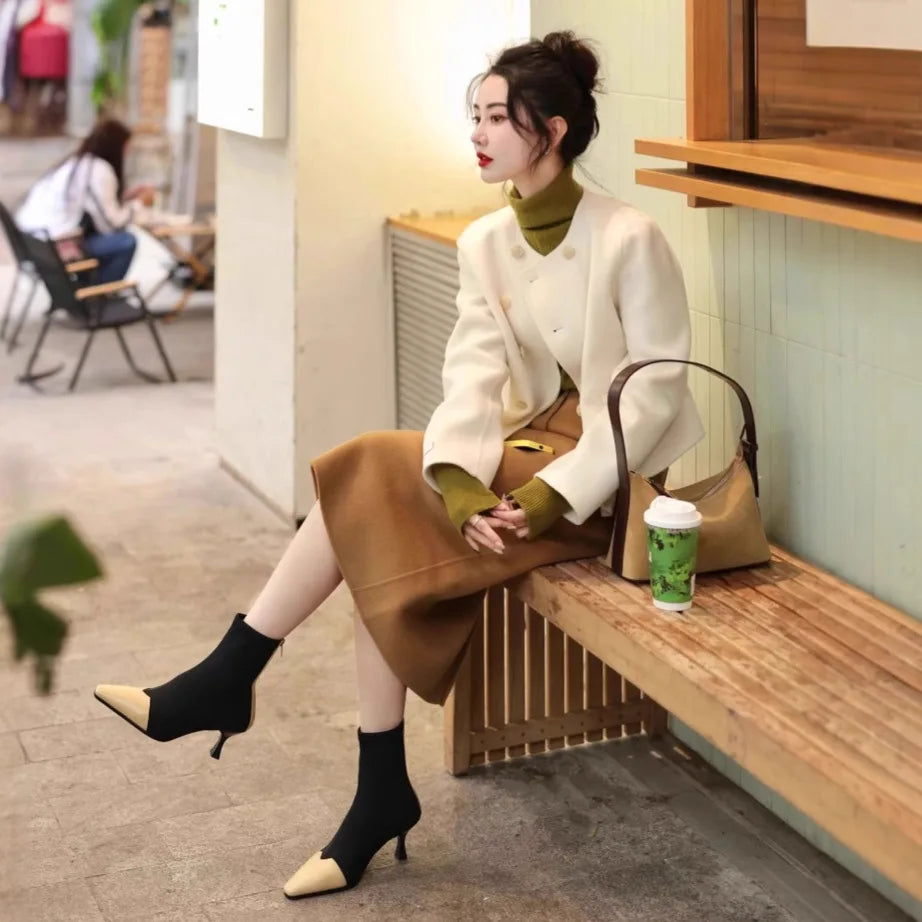 cold weather outfits JazzHer Fashionable High-End Tweed Style Women's Sweater Skirt Leather Jacket Suit New Arrival Autumn 2024 Elegant and Stylish