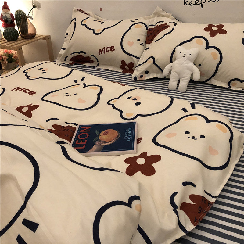 JazzHer Chinese Cute Panda Bedding Set Cartooon Bamboo Pattern Quilt Cover Sheets Full Size For Kids Adults Home Textile Soft Polyester