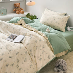JazzHer Cotton Bedding Set Floral Rabbit Ins No Filler Duvet Cover Flat Sheet Pillowcase Full King Size Soft BedSpread Home Textile