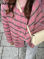 JazzHer Casual Plaid Padded Coats Women Vintage O-neck Button Pockets Long Sleeve Quilted Jackets 2024 Autumn Winter Lady Cotton Outwear