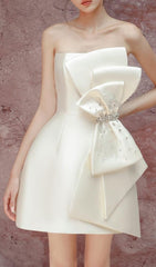 JazzHer Simple Sheath Strapless Ivory Satin Homecoming Dress (PRE-ORDER)