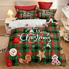 JazzHer 3-Piece Christmas Theme Duvet Cover Set - Soft, Breathable, Comfortable Bedding with Vibrant Tree, Gingerbread Man, and Snowflak