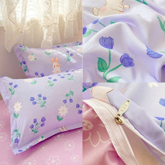 JazzHer Flowers Rabbit Bedding Set Ins No Filler Single Queen Size Duvet Cover Flat Sheet Pillowcase Girls Boys New Comforter Duvet