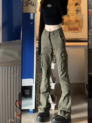 christmas outfit JazzHer Women's Vintage Army Green Cargo Pants 90s Aesthetic Baggy Denim Trouser Korean 2000s Y2k High Waist Wide Leg Jeans Clothes 2025