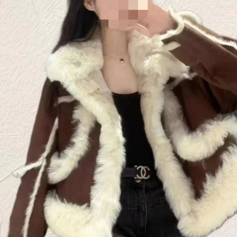 cold weather outfits JazzHer 2024 Winter New Women's Leather Jacket Lamb Wool Overcoat Integrated Fur Jacket Real Genuine Leather Explosion Style Coat