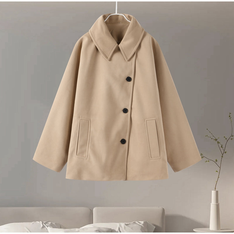 JazzHer Elegant Woolen Blends Coat Women Loose Lapel Single Breasted Long Sleeve Pockets Jackets 2024 Autumn Lady Street Thicken Outwear