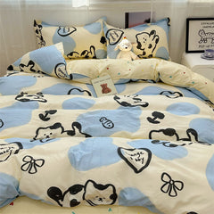 JazzHer Fashion Duvet Cover Set No Filler Flat Sheet Pillowcases Boys Girls Cute Twin Queen Size Ins Spring New Bedding Linen