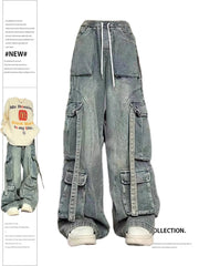 christmas outfit JazzHer Women's Blue Cargo Jeans Vintage Y2k 90s Oversize Denim Trousers Emo 2000s Harajuku High Waist Cowboy Pants Trashy Clothes 2025