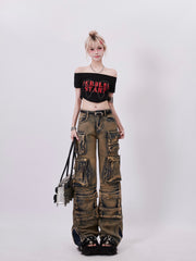 christmas outfit JazzHer Women's Y2k Baggy Cargo Jeans Harajuku Denim Trousers Aesthetic Punk Jean Pants Vintage Japanese 2000s Style Trashy Clothes 2025