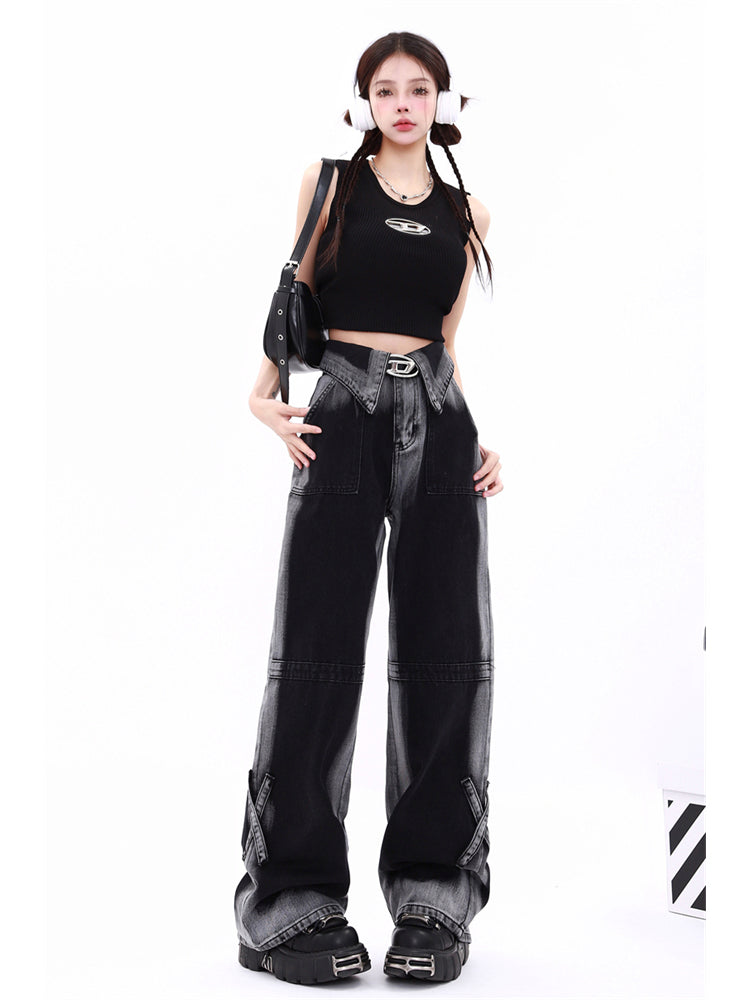 christmas outfit JazzHer Women's Vintage Jeans Baggy High Waist Denim Trouser 2000s Harajuku 90s Aesthetic Retro Korean Y2k Wide Leg Pants Pippie Clothes