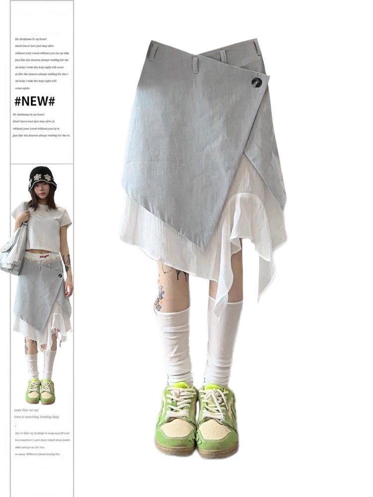 christmas outfit JazzHer Women's Grey A-line Skirt Vintage Aesthetic Y2k Patchwork Skirt Harajuku Korean Asymmetrical Skirts 2000s Fashion Clothes Summer