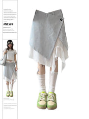 christmas outfit JazzHer Women's Grey A-line Skirt Vintage Aesthetic Y2k Patchwork Skirt Harajuku Korean Asymmetrical Skirts 2000s Fashion Clothes Summer
