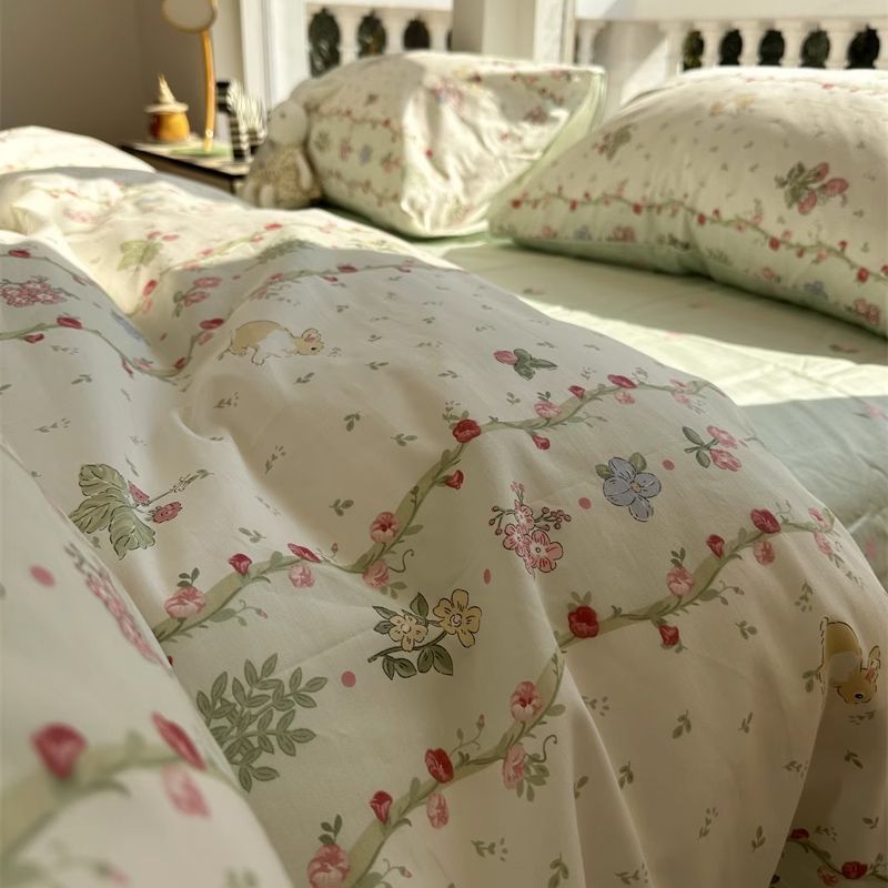 JazzHer Cute Cherry Duvet Cover Set with Pillowcase Soft Summer Thin Flat Sheet Floral Boys Girls Queen Full Size Home Bedding Kit