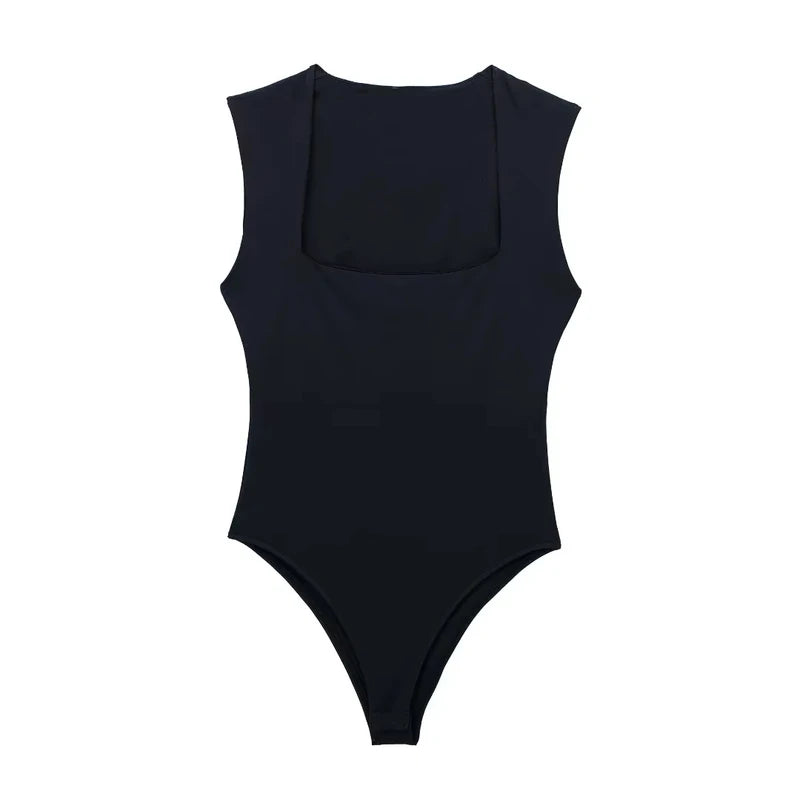 JazzHer black body woman sleeveless white bodysuit women square neck summer one piece swimsuits sexy lingerie women's bodysuit