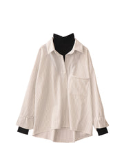 christmas outfit JazzHer Fake Two Piece Striped Shirt Women Patchwork Knitted Turtleneck 2025 Autumn Winter Long Sleeve Casual Loose Female Blouse Tops