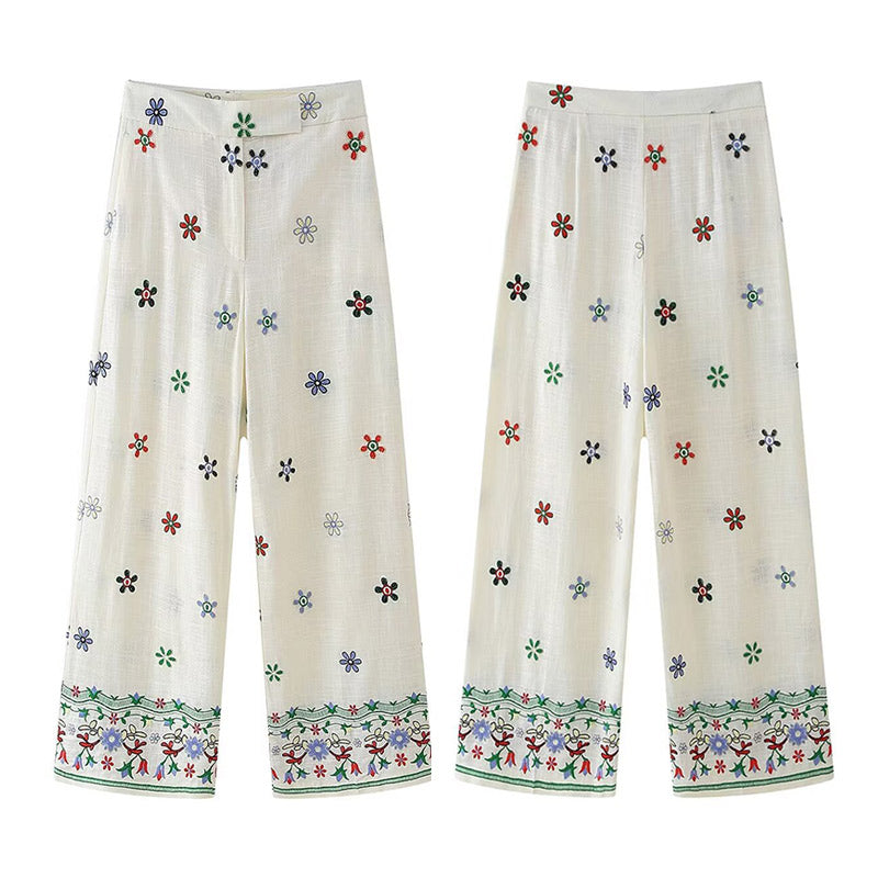 JazzHer Flower Print Trousers Suits Women 2 Pcs Casual Turn Down Collar Long Sleeve Lady Shirt Sets Wide Leg Pants 2025 New Chic Spring