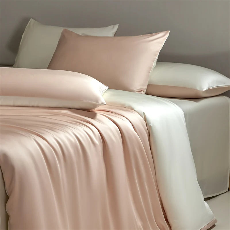 JazzHer Four piece set of natural silk solid color bedding, ice silk smooth nude sleeping bedding