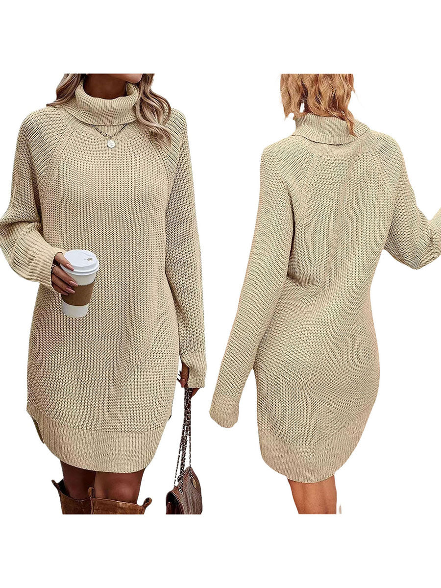 thanksgiving outfit JazzHer Women s Fall Mini Dress Long Sleeve Turtleneck Solid Color Knitted Dress Casual Sweater Dress