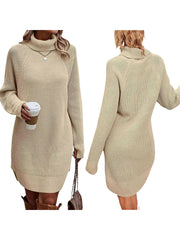 thanksgiving outfit JazzHer Women s Fall Mini Dress Long Sleeve Turtleneck Solid Color Knitted Dress Casual Sweater Dress