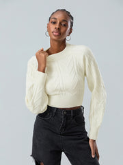 thanksgiving outfit JazzHer Women's Cable Knit Sweater Open Back Tie-Up Crew Neck Long Sleeve Crop Tops Casual Streetwear